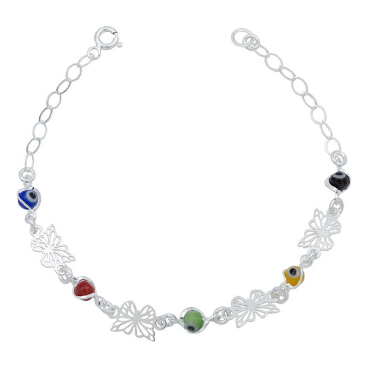 Pulsera Ajustable Mariposa Ojo Turco Primavera Plata 925 Multicolor 6 Cm 18.5 Cm
