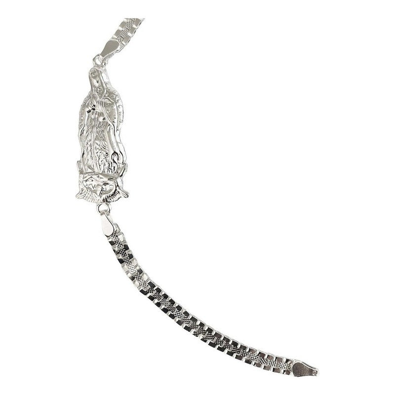 Pulsera Rolo Chica Virgen De Guadalupe Plata Solida Ley 925 Color Plateado Diámetro 6 Cm Largo 18 Cm
