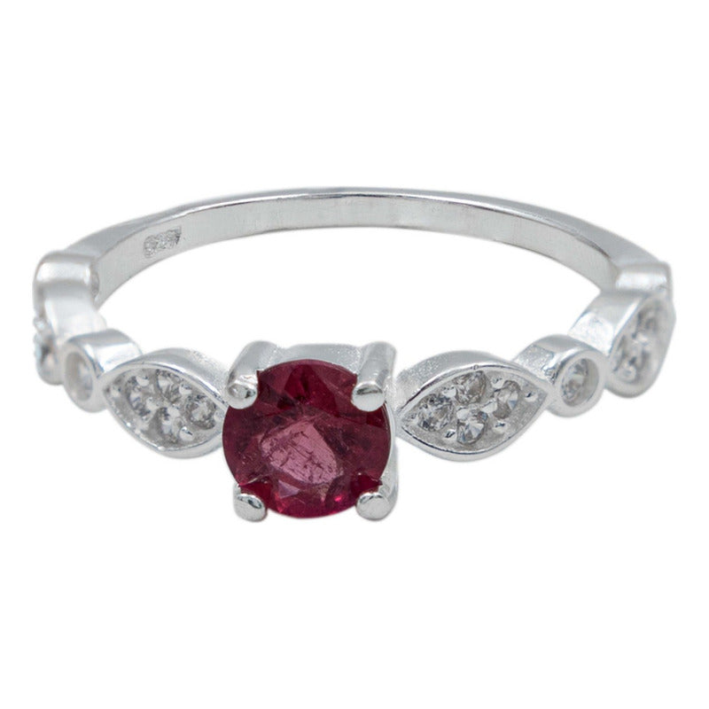 Anillo Promesa Plata 925 Turmalina Rubelita Certificado - Rosa Intenso - 5.5
