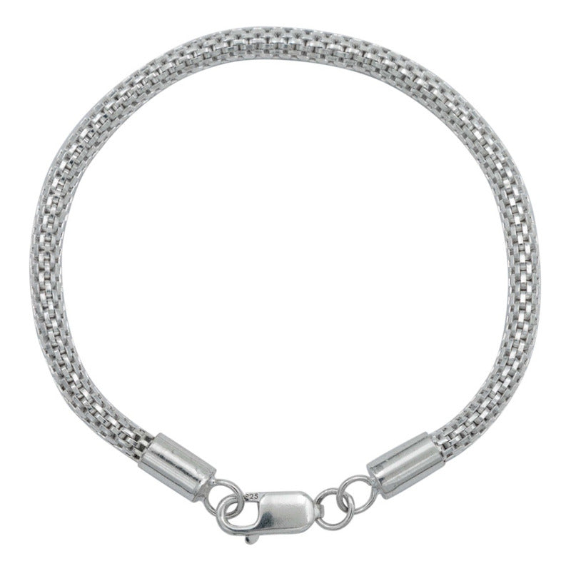 Pulsera Tejido Malla Regalo Hombre Mujer Plata 925 4 Mm