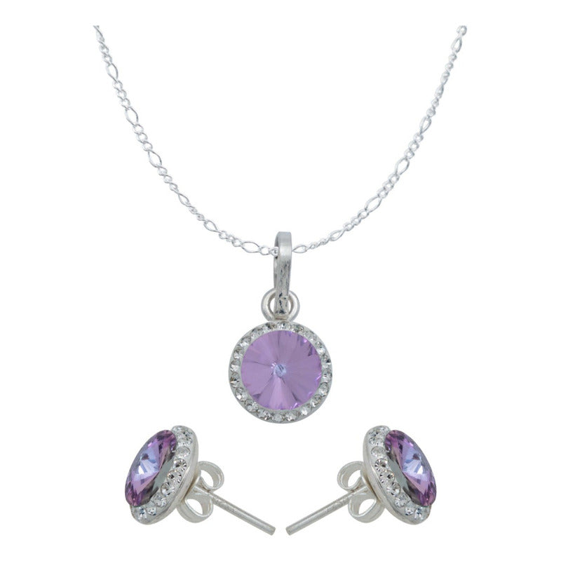 Juego De Cristal Dije Aretes Cadena Mujer Regalo Plata 925