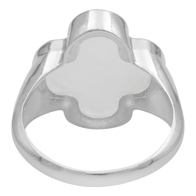 Anillo Grande Hombre Mujer Trebol Esmaltado Resina Plata 925 Blanco 7.5
