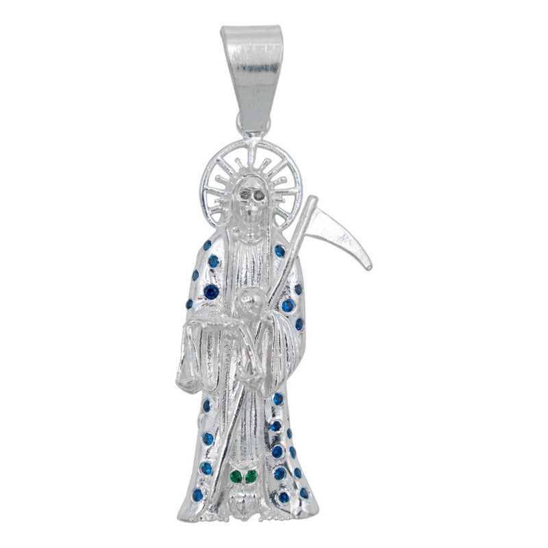 Dije Santa Muerte Guadaña Asa Lisa Zirconia Plata 925 5.8 Cm