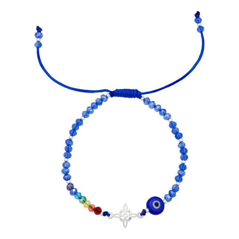 Pulsera Ajustable Nudo Bruja 7 Chakaras Ojo Turco Plata 925