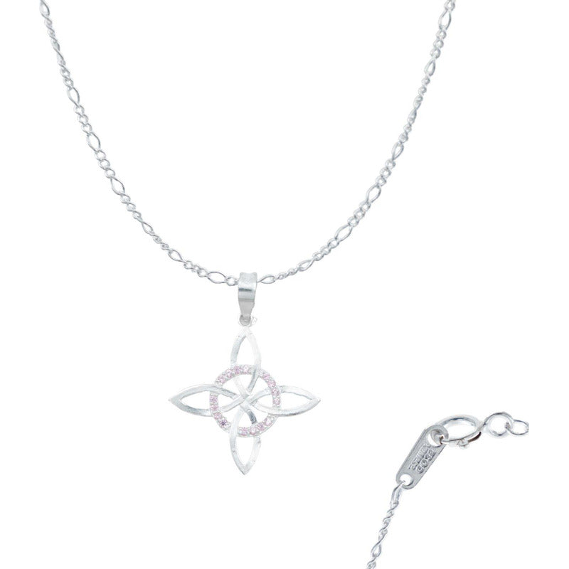 Collar Nudo De Bruja Celta Plano Zirconias Plata Ley S925