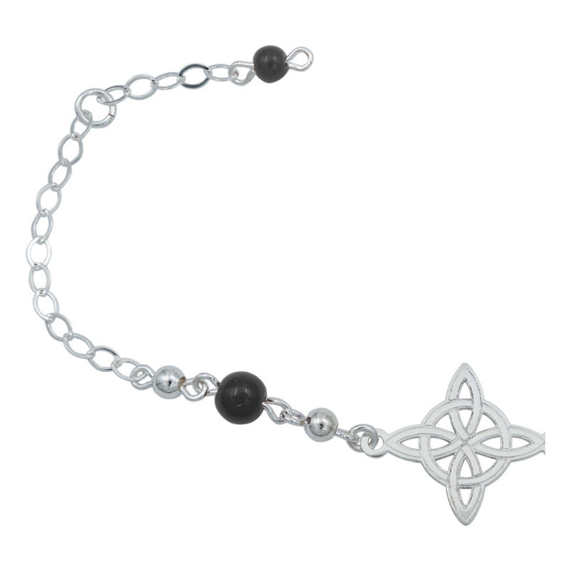 Pulsera Ajustable Nudo De Bruja Laser Bolitas Plata 925