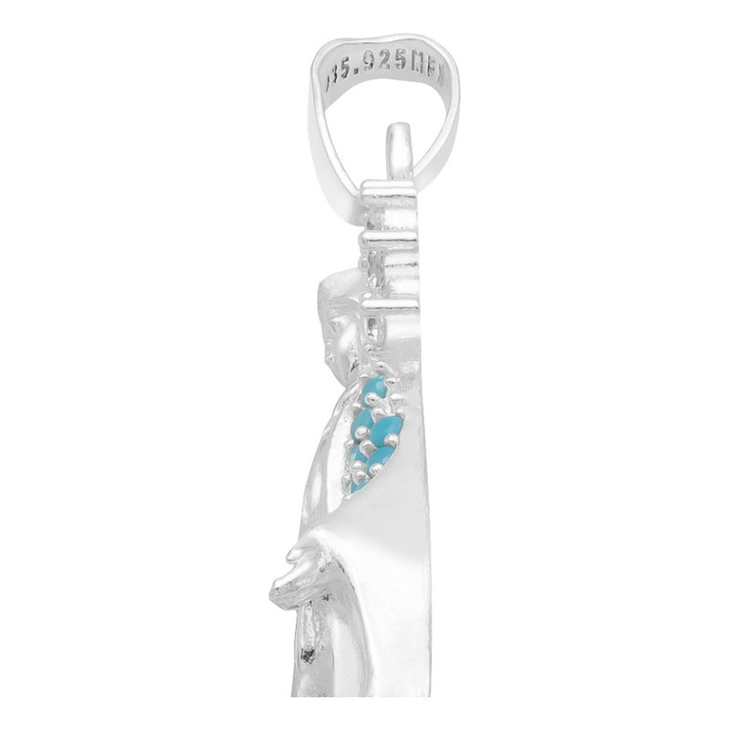 Dije Virgen Milagrosa Chica Zirconias Plata 925 4 Cm Celeste