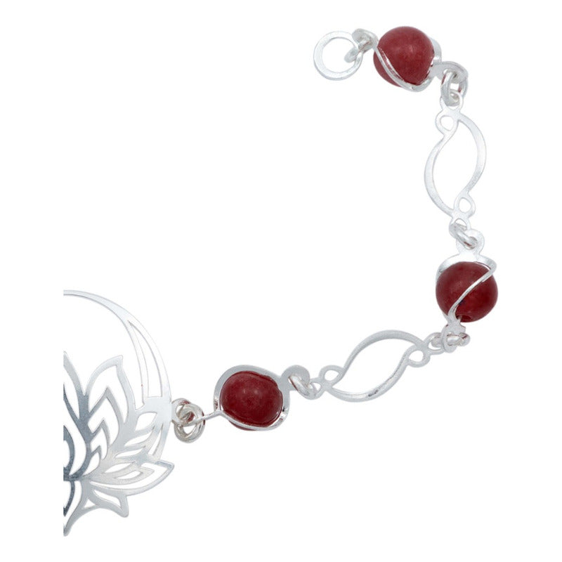 Pulsera Flor De Loto Piedra Natural Cuarzo Mujer Plata 925
