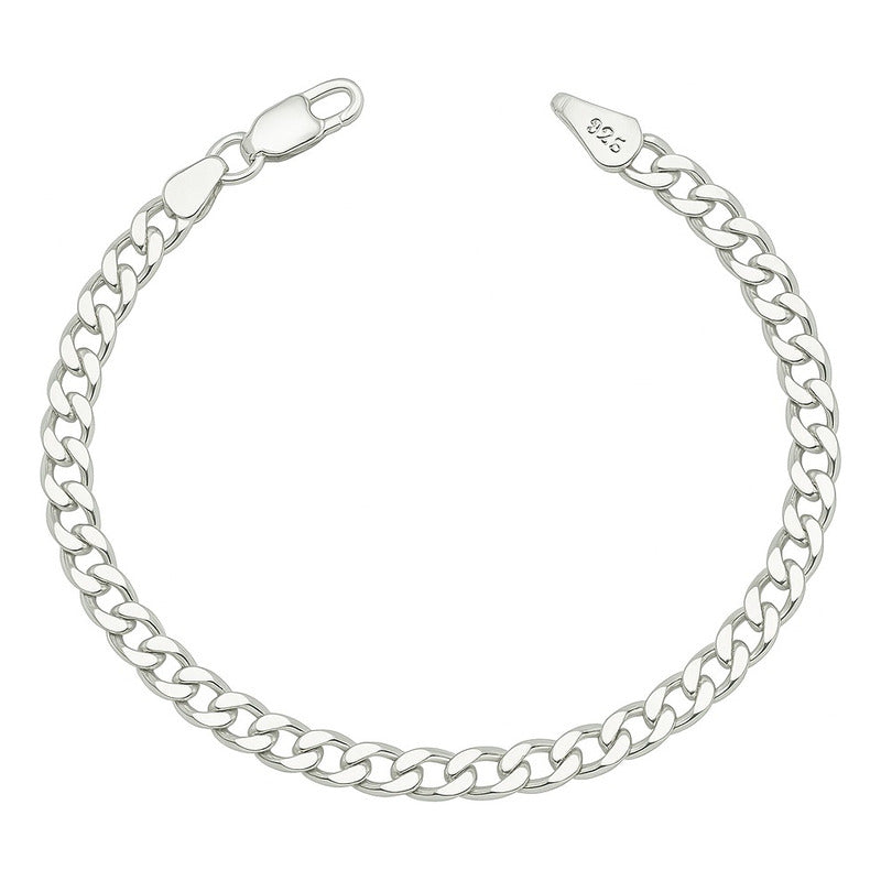 Pulsera Esclava Hombre Mujer Cubana Barbada Plata .925 4 Mm Plateado 6 Cm 21 Cm