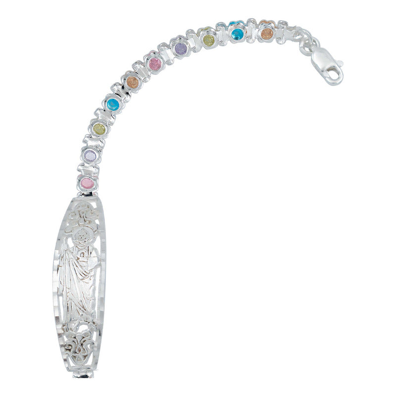 Pulsera Ajustable Dama Placa San Judas Grabado Plata Ley 925