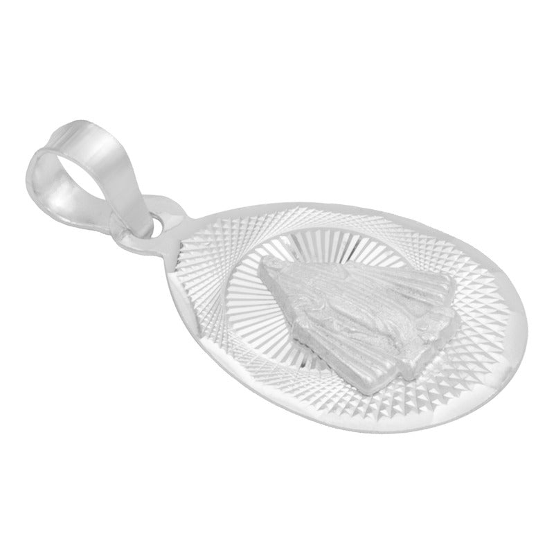 Dije Medalla Oval Diamanta Virgen Milagrosa Plata 925 1.4 Cm