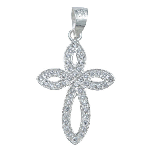 Dije Cruz Redonda Zirconias Hombre Mujer Plata925 3.8 Cm Blanco Alto/ancho 3.8 Cm X 2.1 Cm