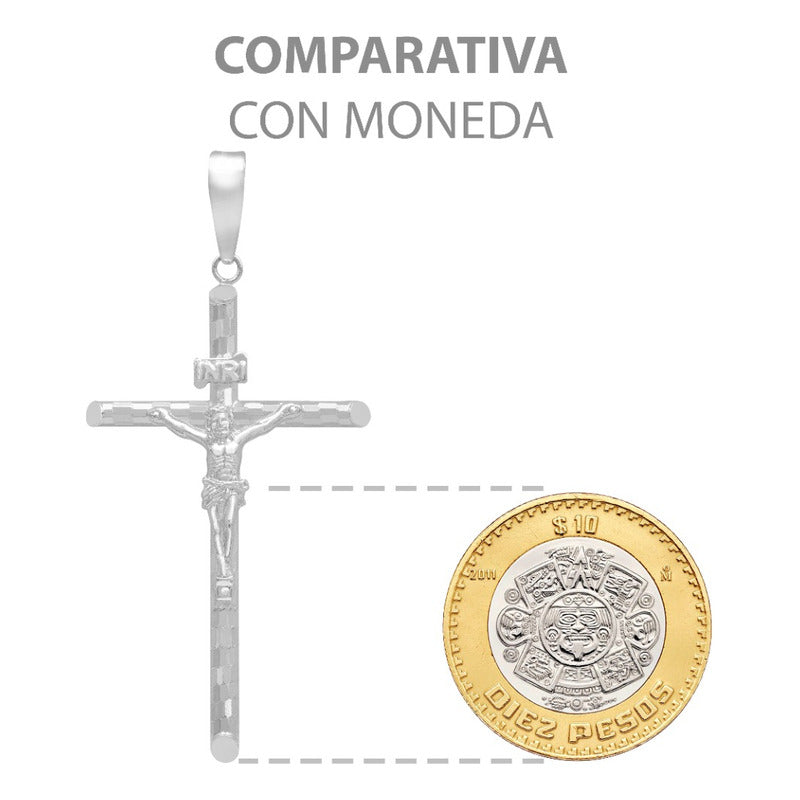 Dije Cruz Tubular Diamantado Ajedrez Cristo Plata 925 6.1 Cm Plateado