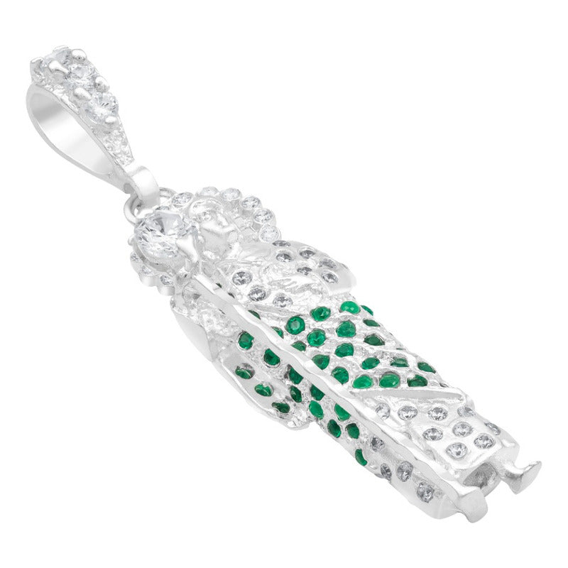 Dije 3d Medalla San Judas Tadeo Mediano Zirconias Plata 925 Verde