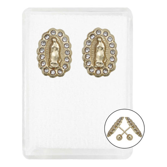 Broqueles Virgen Guadalupe Grande Zirconia 1.2 Cm Oro 10k