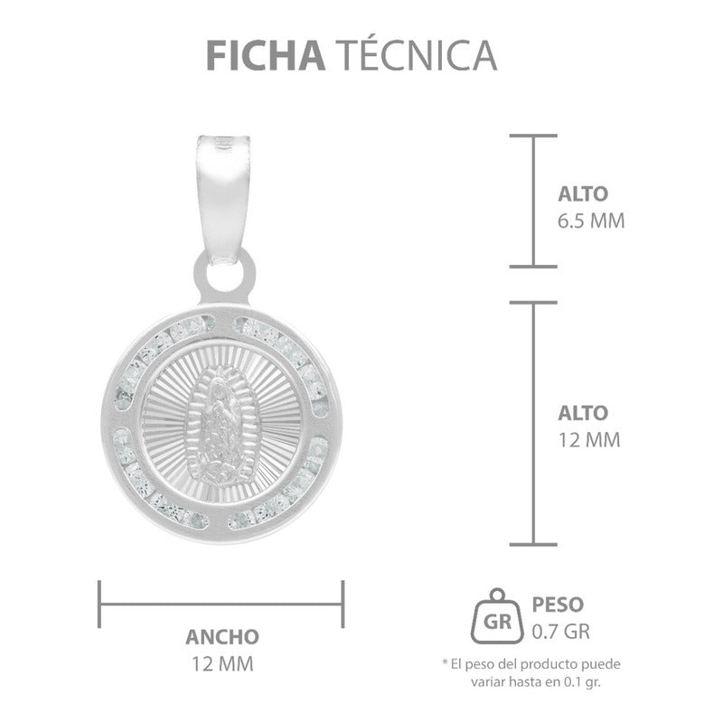 Dije Mini Medalla Bautizo Virgen Guadalupe Plata 925 1.2 Cm Blanco