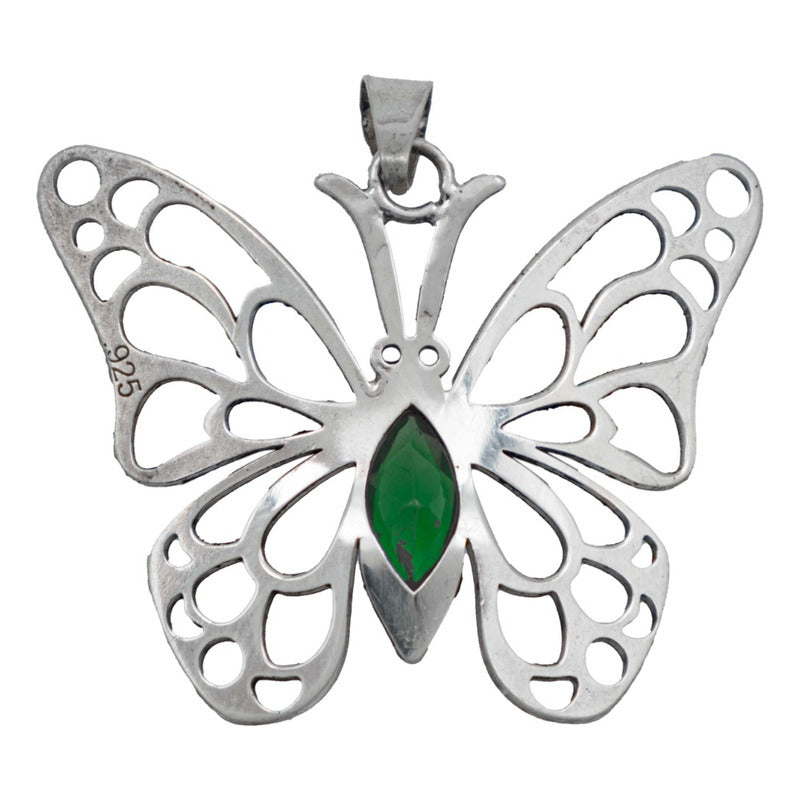 Dije Mariposa Grande Zirconia Con Cadena Reglo Plata 925