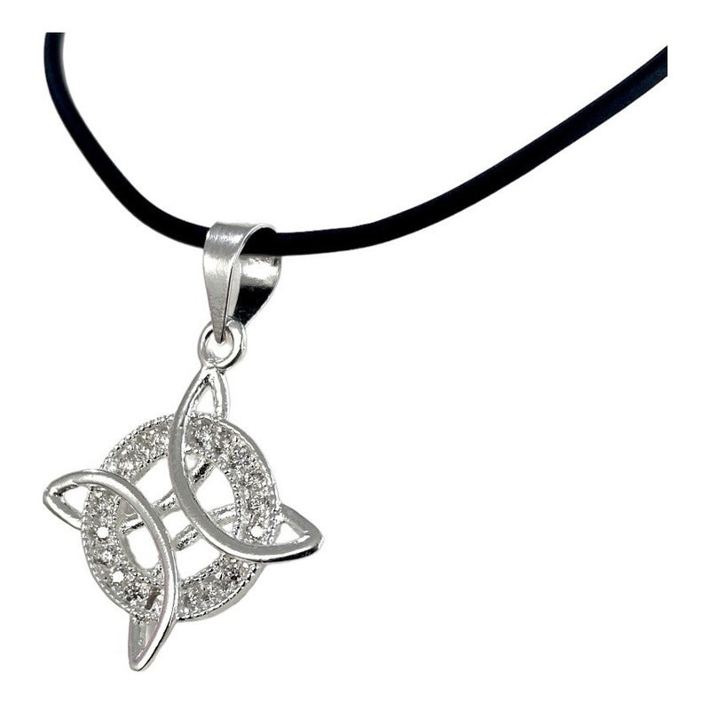 Collar De Caucho Ajustable Nudo Bruja Zirconias 2 Plata 925