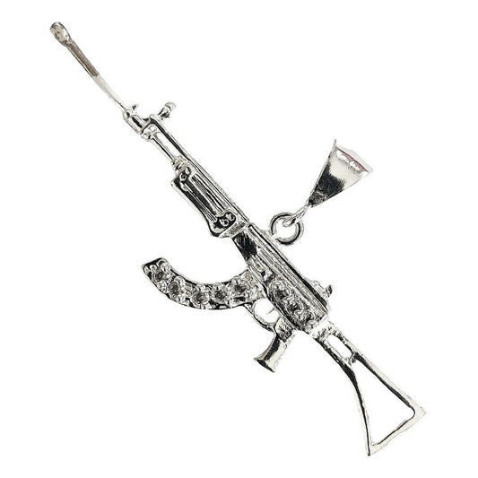 Dije Mediano Rifle Ak 47 Cuerno De Chivo Plata Solida S925