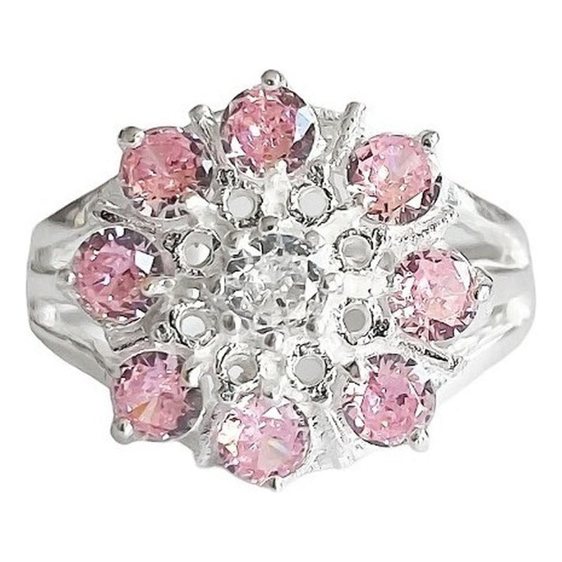 Anillo Flor 8 Pétalos Con Zirconias De Colores De Plata .925