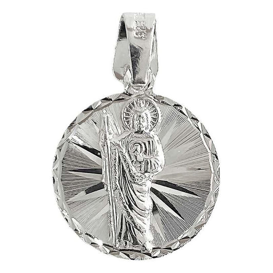 Dije Medalla Diamantada Mediana San Judas Plata 925 2.4 Cm Plateado