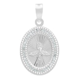 Dije Medalla Oval Espiritu Santo Zirconias Plata 925 1.4 Cm Blanco