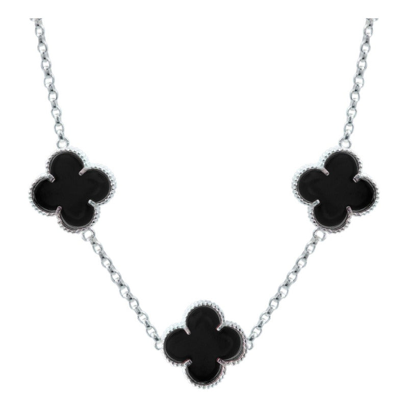 Cadena Con Dijes Trebol Esmaltado Corridos Plata 925 65 Cm