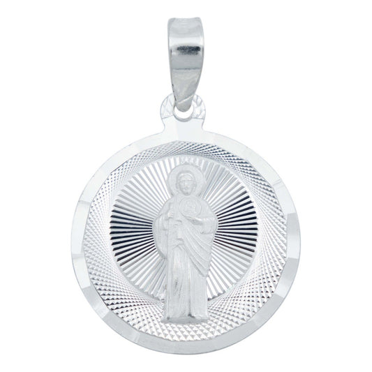 Dije Medalla Diamantada San Judas Tadeo Plata 925 2.3 Cm Plateado