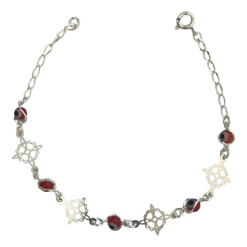 Pulsera Ajustable Nudo De Bruja Triqueta Ojo Turco Plata 925