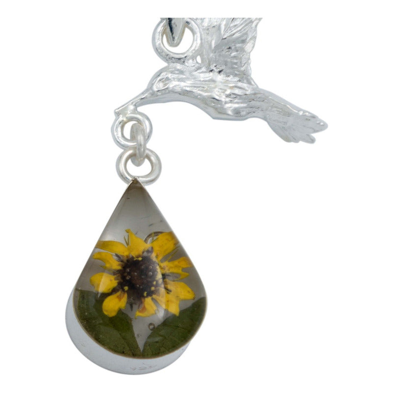 Collar Colibri Girasol Encapsulado Amor Regalo Plata 925