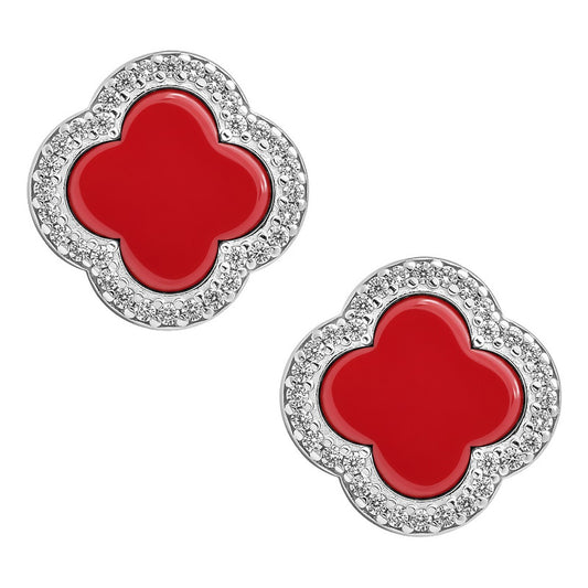 Aretes Grandes Broche Trébol Cuatro Hojas Zirconia Plata 925