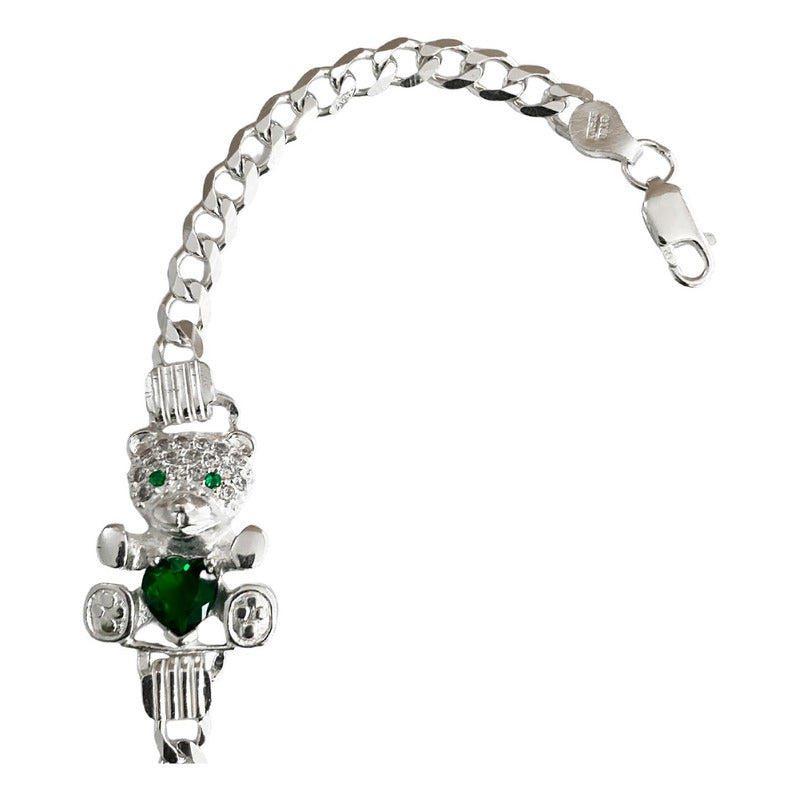 Pulsera Esclava Osito Zirconias Dama Mujer Regalo Plata 925
