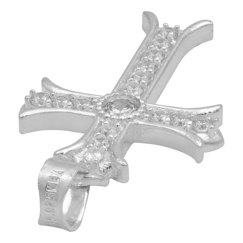 Dije Cruz Chica Zirconia Central Redonda Mujer Plata 925
