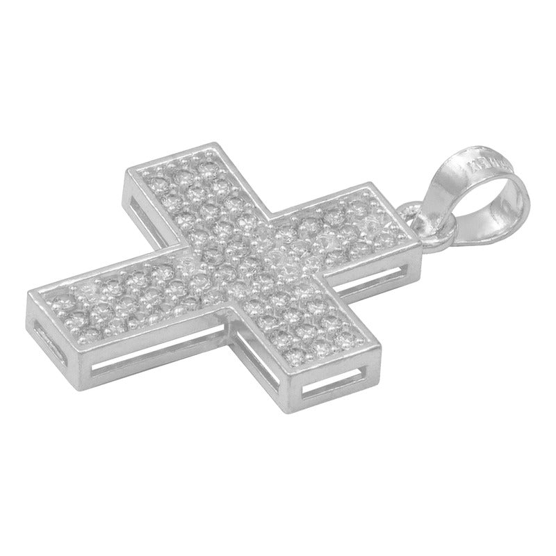 Dije Cruz Simetrica Zirconias Unisex Plata 925 2.9 Cm