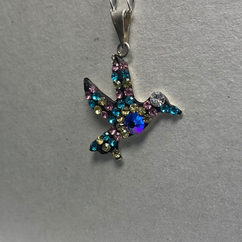 Dijes Colibrí Zirconias Plata Solida 925 + Cadena Plata 925