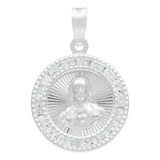 Dije Medalla Sagrado Corazón Zirconias Plata 925 1.6 Cm Blanco