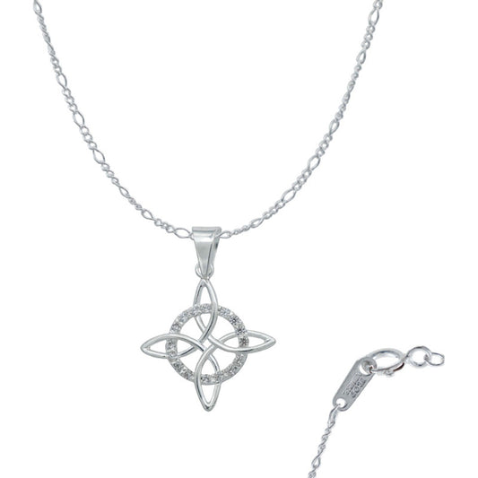 Minidije Nudo Bruja Celta Artesanal Zirconia+cadena Plata925 Blanco