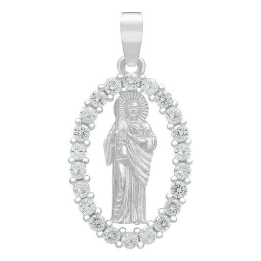 Dije San Judas Liso Borde Zirconias Unisex Plata 925 2.7 Cm
