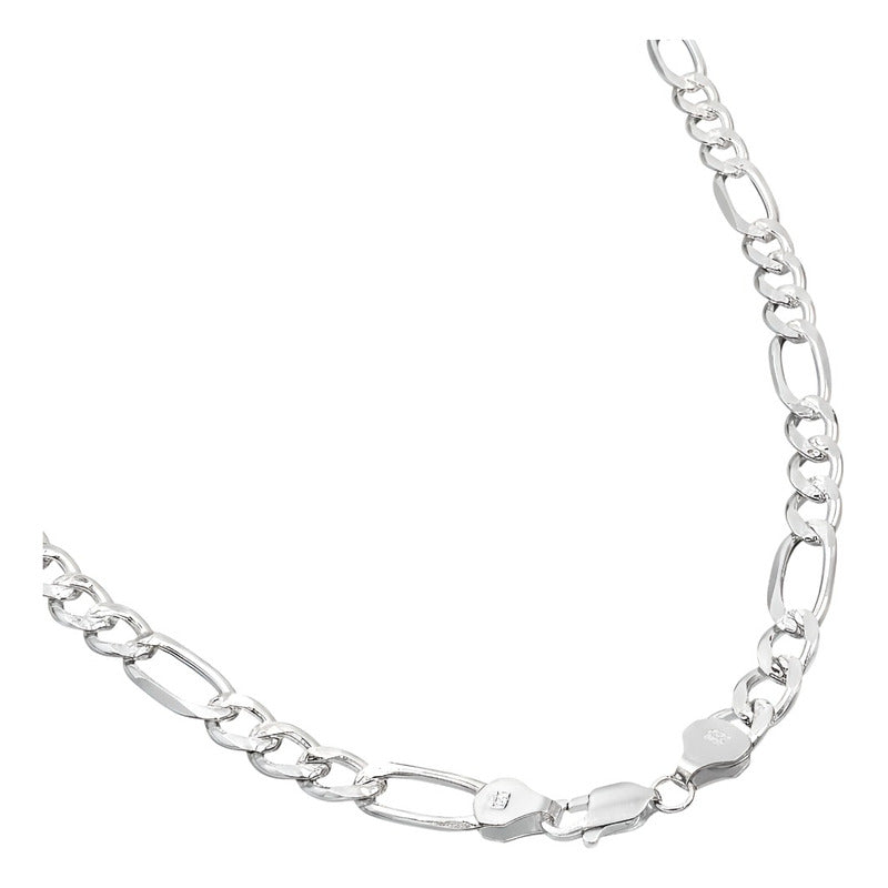Cadena Figaro 3x1 Diamantada Hombre Plata 925 65 Cm X 7 Mm Plateado
