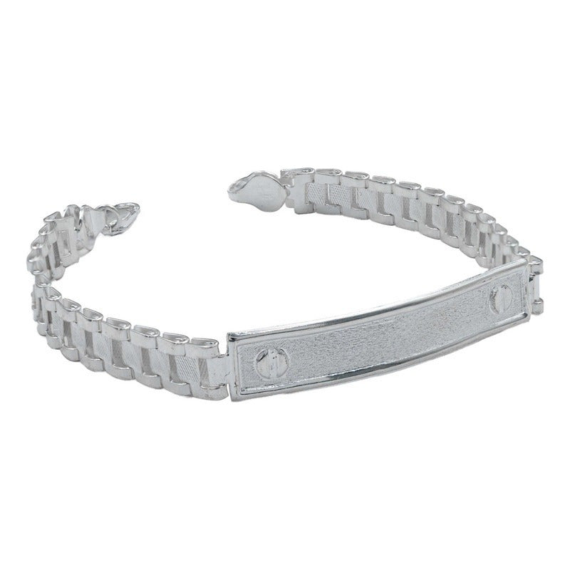 Pulsera Rolo Hombre Esclava Placa Plata Solida Ley 925 8mm Color Plateado Clásico Diámetro 6 Cm Largo 23 Cm