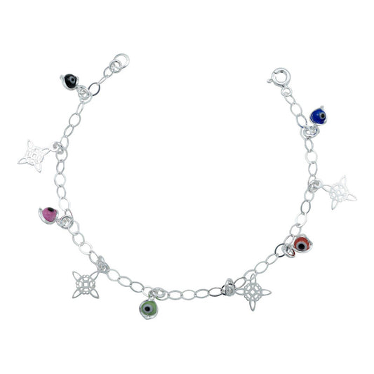 Pulsera Ajustable Nudo Bruja Ojo Turco Colgante Plata S925