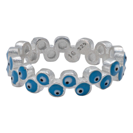 Anillo Ojo Truco Churumbela Doble Completa Mujer Plata 925 Celeste 6.5