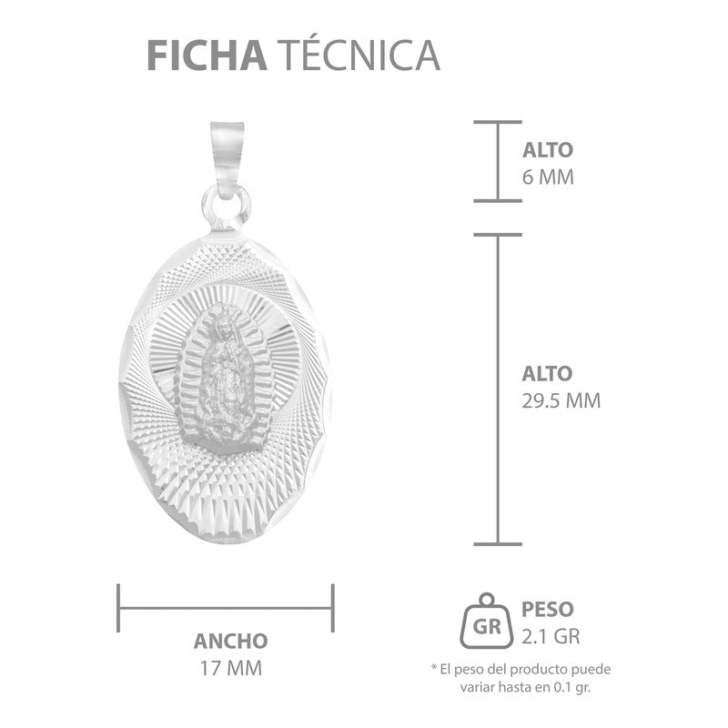 Dije Ovalada Diamantada Virgen Guadalupe Plata 925 1.7 Cm