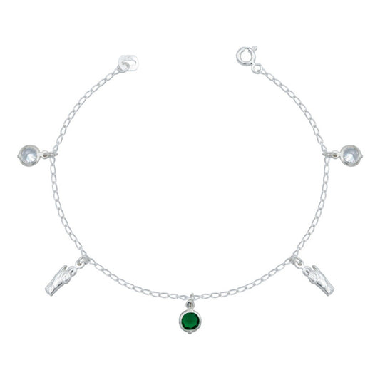 Pulsera San Judas Tadeo Colgante Zirconias Plata 925 Blanco Verde 6 Cm 18 Cm