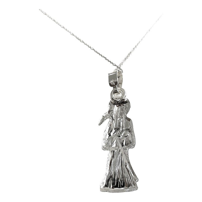 Collar Medalla Mediano Santa Muerte Hueco Plano Plata S925