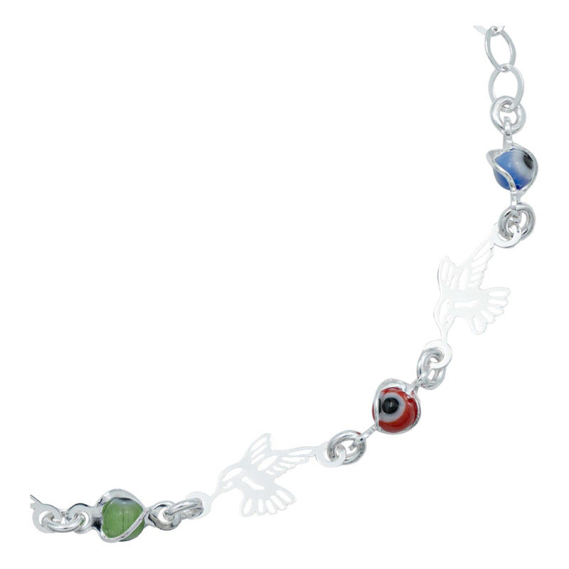 Pulsera Ajustable Colibri Ojo Turco Mujer Regalo Plata 925