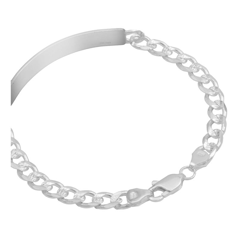 Esclava Placa Gruesa Cubana Diamantada Hombre Plata 925 6 Mm