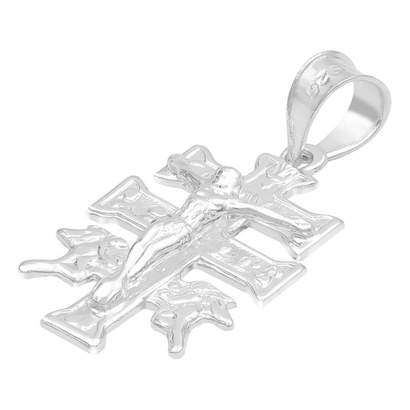 Dije Cruz Caravaca Troquelada Cristo Angeles Plata 925 2.6cm Plateado