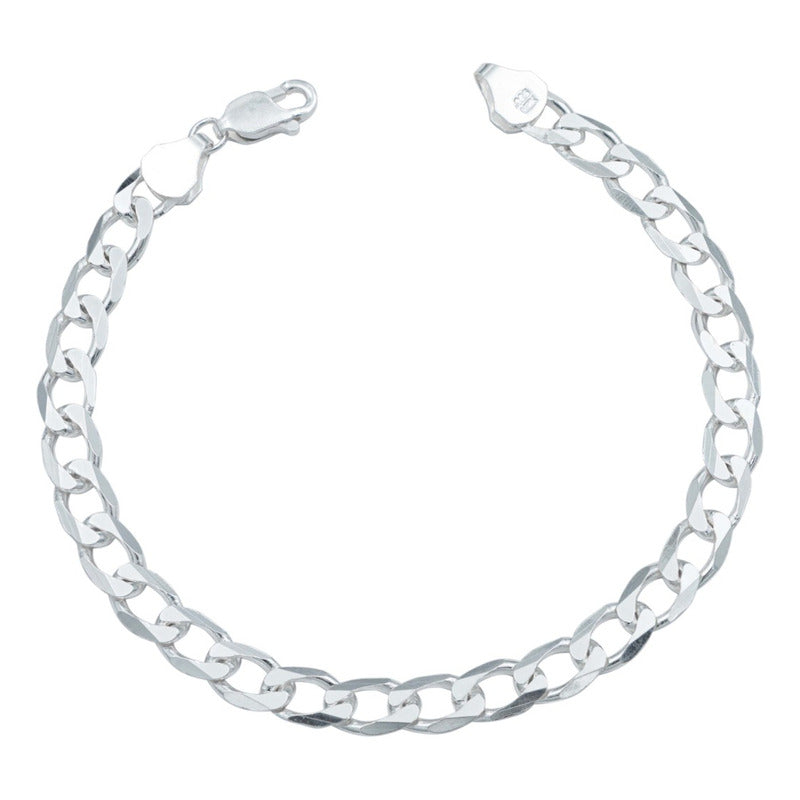 Pulsera Cubana Gruesa Lisa Hombre Plata 925 6 Mm Color Plateado Diámetro 6 Cm Largo 21 Cm