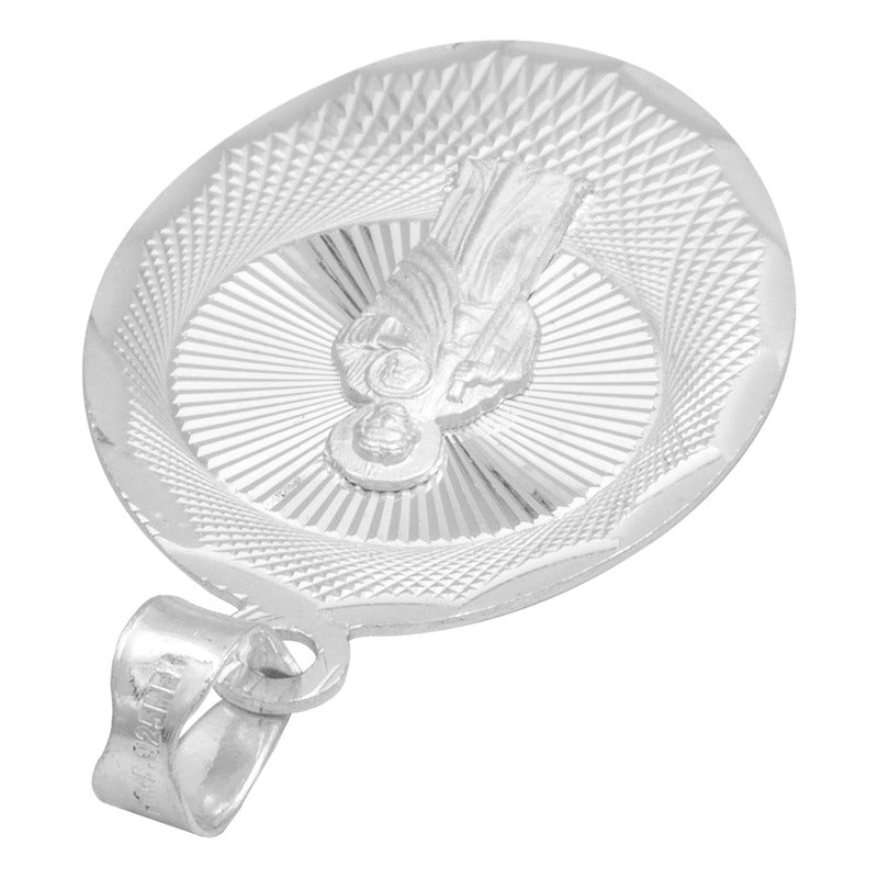 Dije Medalla Ovalada Diamantada San Judas Plata 925 2.2 Cm Plateado
